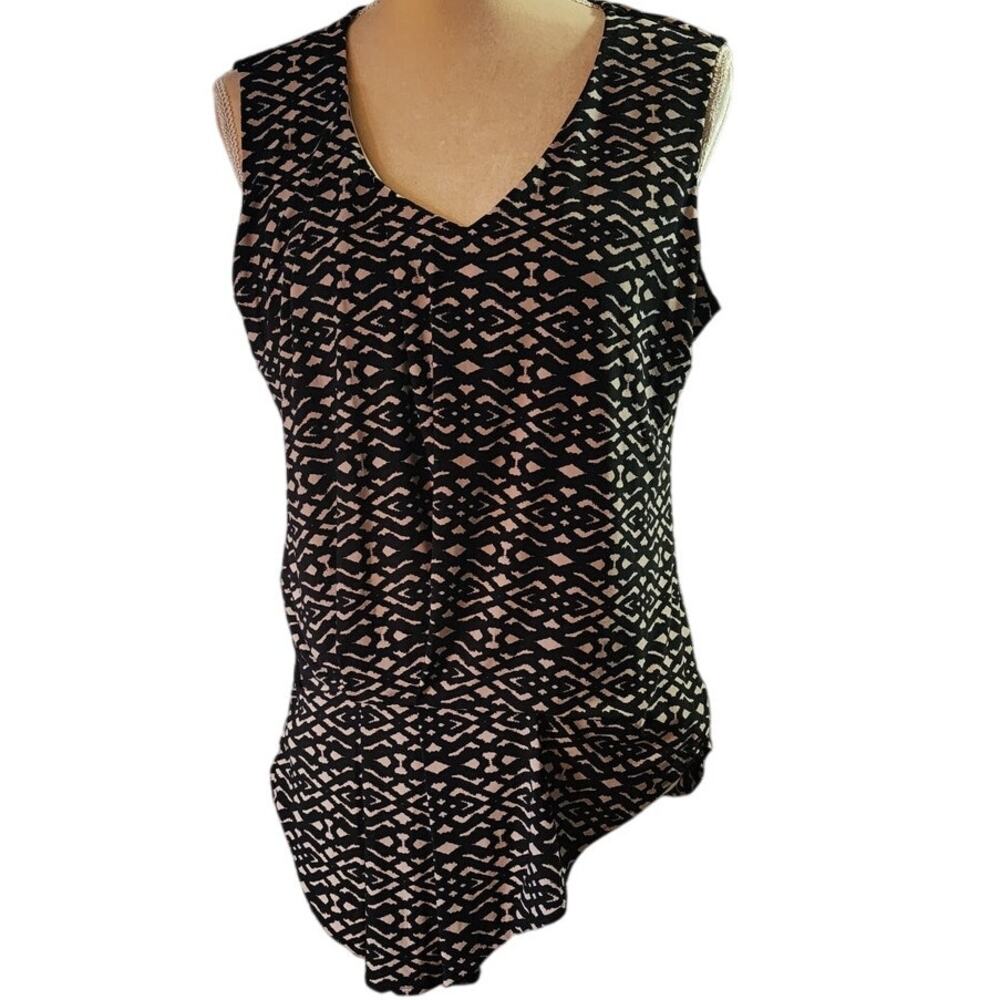 Roz&Ali Sleeveless Ruched Front Geometric Pattern Tank Size Medium
